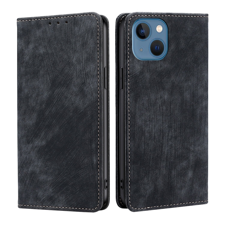 Custodia per telefono in pelle magnetica con spazzola antifurto RFID, For iPhone 14, For iPhone 14 Plus, For iPhone 14 Pro, For iPhone 14 Pro Max