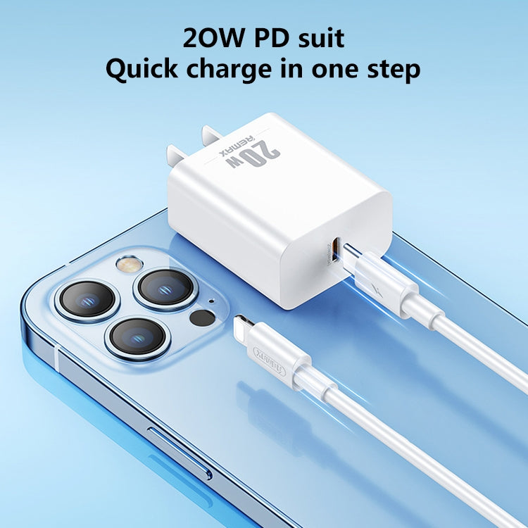 REMAX RP-U5 Extreme 2 Series Caricabatterie PD da 20 W + 1 m USB-C / Type-C a 8 pin Set di cavi dati per ricarica rapida, CN Plug, EU Plug, US Plug