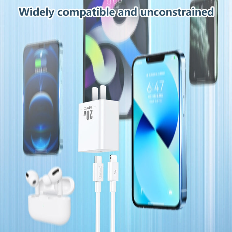 REMAX RP-U5 Extreme 2 Series Caricabatterie PD da 20 W + 1 m USB-C / Type-C a 8 pin Set di cavi dati per ricarica rapida, CN Plug, EU Plug, US Plug