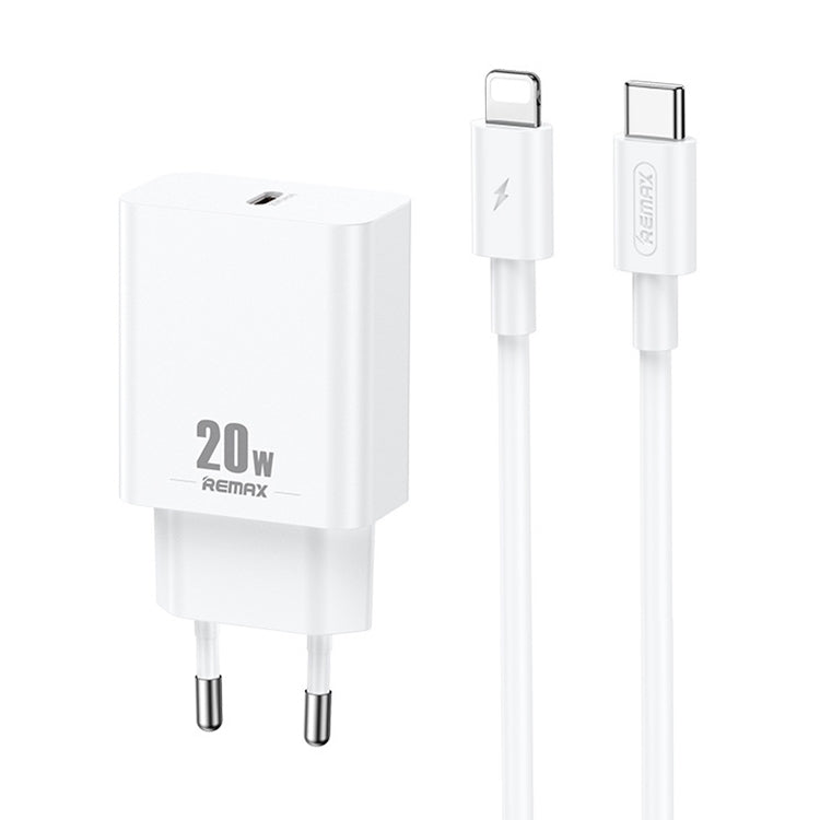 REMAX RP-U5 Extreme 2 Series Caricabatterie PD da 20 W + 1 m USB-C / Type-C a 8 pin Set di cavi dati per ricarica rapida, CN Plug, EU Plug, US Plug