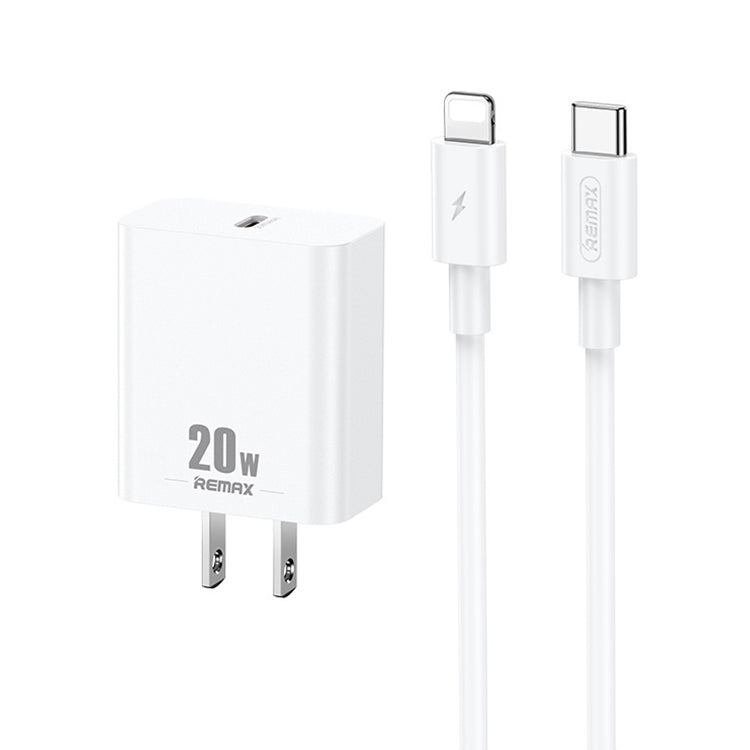 REMAX RP-U5 Extreme 2 Series Caricabatterie PD da 20 W + 1 m USB-C / Type-C a 8 pin Set di cavi dati per ricarica rapida, CN Plug, EU Plug, US Plug