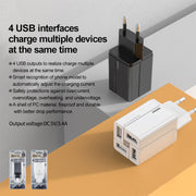 Caricabatterie rapido REMAX RP-U43 3.4A 4 porte USB, EU Plug, UK Plug