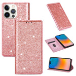 Custodia in pelle flip orizzontale magnetica ultrasottile con glitter con supporto e slot per schede, For iPhone 14, For iPhone 14 Max, For iPhone 14 Pro, For iPhone 14 Pro Max