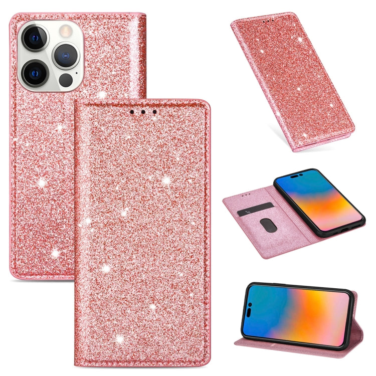 Custodia in pelle flip orizzontale magnetica ultrasottile con glitter con supporto e slot per schede, For iPhone 14, For iPhone 14 Max, For iPhone 14 Pro, For iPhone 14 Pro Max