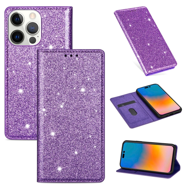 Custodia in pelle flip orizzontale magnetica ultrasottile con glitter con supporto e slot per schede, For iPhone 14, For iPhone 14 Max, For iPhone 14 Pro, For iPhone 14 Pro Max