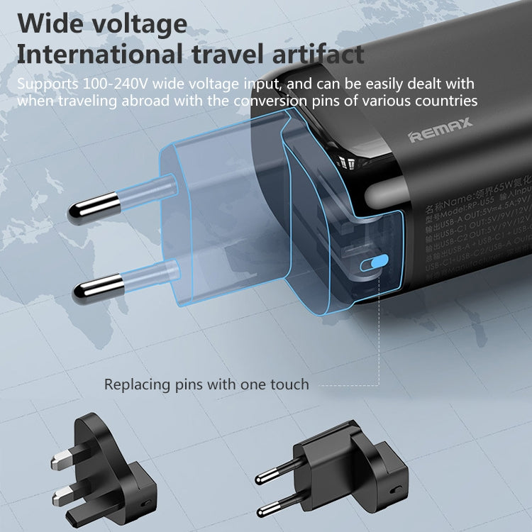 REMAX RP-U55 Territory Series Caricatore rapido USB da 65 W + doppia interfaccia USB-C / Tipo-C, CN Plug