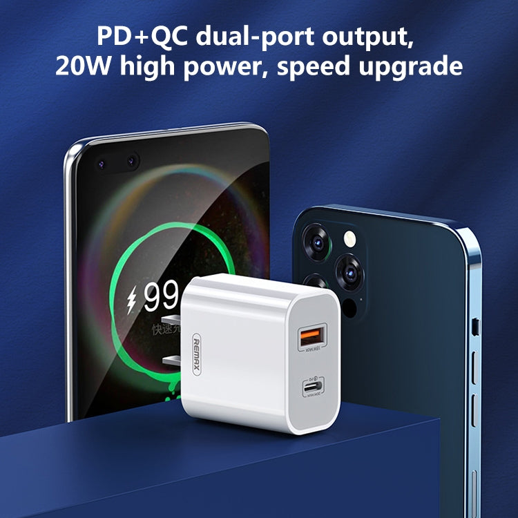 Caricabatterie rapido REMAX RP-U68 serie Speedy da 20 W con interfaccia USB+USB-C/Type-C, CN Plug, EU Plug, UK Plug, US Plug