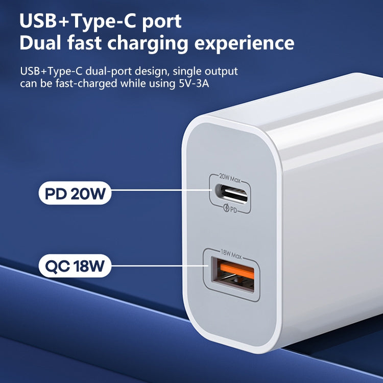 Caricabatterie rapido REMAX RP-U68 serie Speedy da 20 W con interfaccia USB+USB-C/Type-C, CN Plug, EU Plug, UK Plug, US Plug
