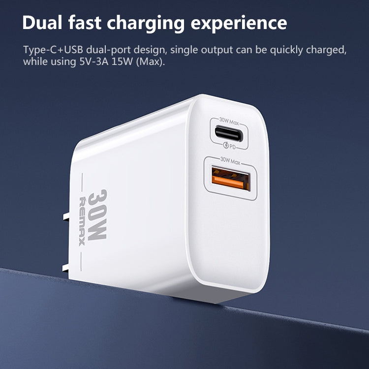 REMAX RP-U82 Caricabatterie rapido a doppia interfaccia USB+USB-C/Type-C da 30 W, CN Plug, EU Plug, UK Plug, US Plug
