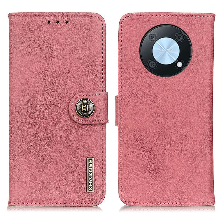 KHAZNEH Custodia per telefono in pelle a conchiglia orizzontale con trama in pelle bovina, For Huawei Nova Y90/Enjoy 50 Pro