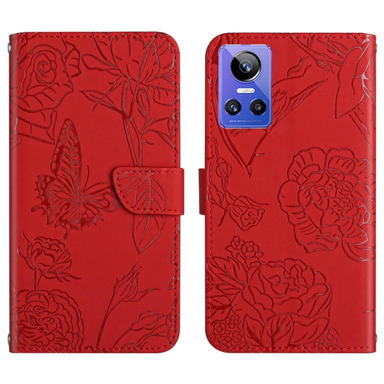 HT03 Cassa del telefono di cuoio di vibrazione impressa farfalla di sensibilità della pelle, For Realme GT Neo2, For Honor 70, For Realme GT Neo 3