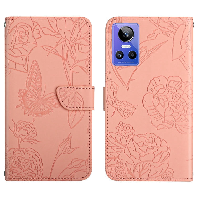 HT03 Cassa del telefono di cuoio di vibrazione impressa farfalla di sensibilità della pelle, For Realme GT Neo2, For Honor 70, For Realme GT Neo 3