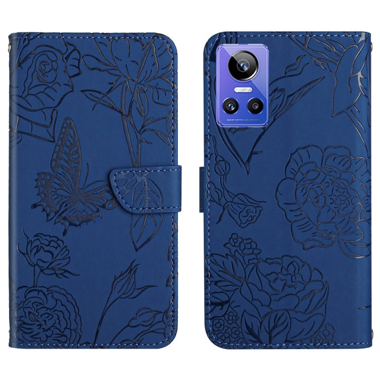 HT03 Cassa del telefono di cuoio di vibrazione impressa farfalla di sensibilità della pelle, For Realme GT Neo2, For Honor 70, For Realme GT Neo 3