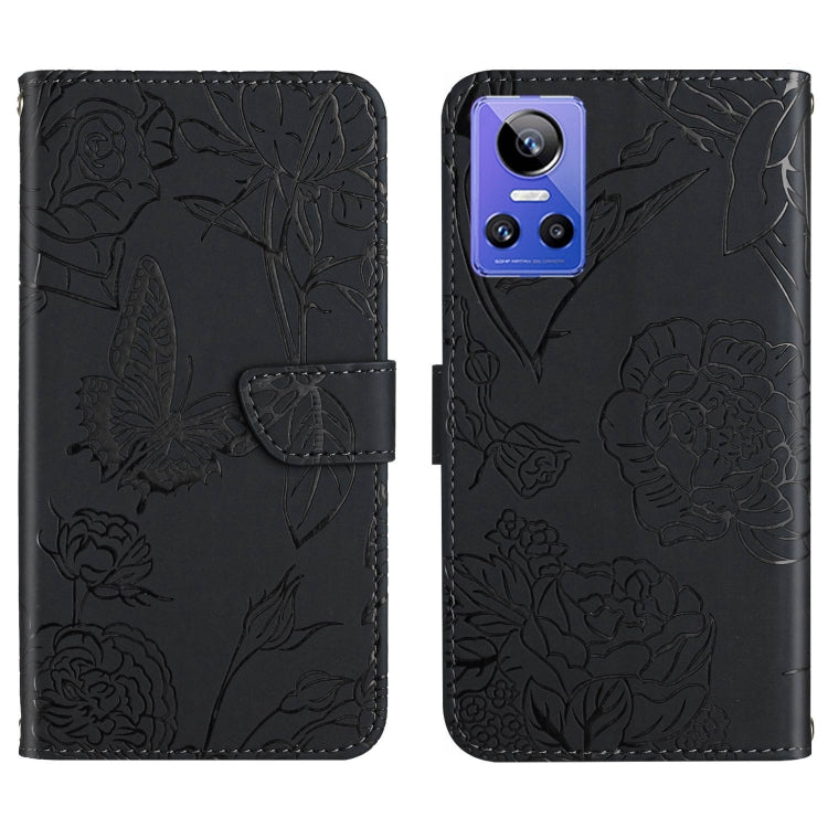 HT03 Cassa del telefono di cuoio di vibrazione impressa farfalla di sensibilità della pelle, For Realme GT Neo2, For Honor 70, For Realme GT Neo 3