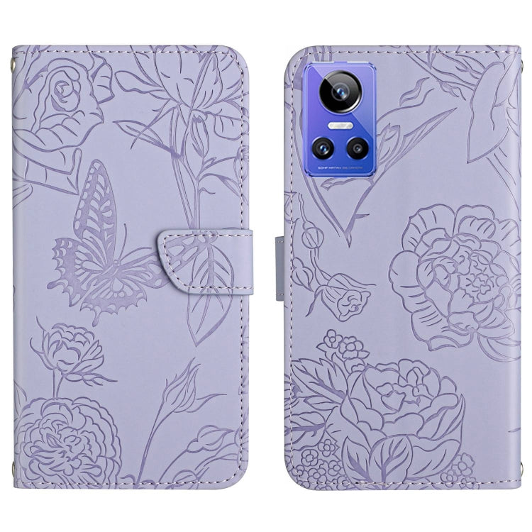 HT03 Cassa del telefono di cuoio di vibrazione impressa farfalla di sensibilità della pelle, For Realme GT Neo2, For Honor 70, For Realme GT Neo 3