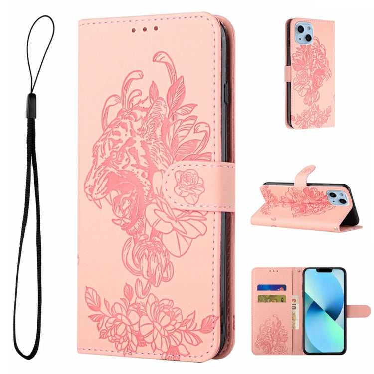 Custodia per telefono in pelle goffrata con fiore di tigre, For iPhone 14, For iPhone 14 Plus, For iPhone 14 Pro, For iPhone 14 Pro Max