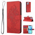 Custodia per telefono in pelle goffrata con fiore di tigre, For iPhone 14, For iPhone 14 Plus, For iPhone 14 Pro, For iPhone 14 Pro Max