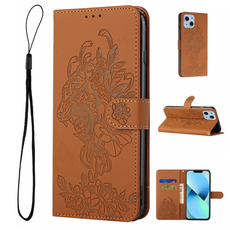 Custodia per telefono in pelle goffrata con fiore di tigre, For iPhone 14, For iPhone 14 Plus, For iPhone 14 Pro, For iPhone 14 Pro Max