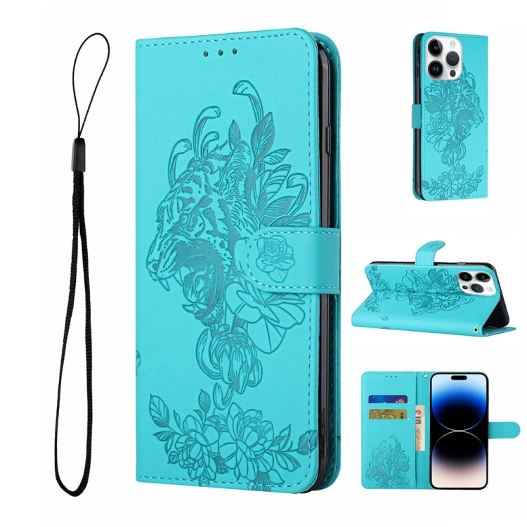 Custodia per telefono in pelle goffrata con fiore di tigre, For iPhone 14, For iPhone 14 Plus, For iPhone 14 Pro, For iPhone 14 Pro Max