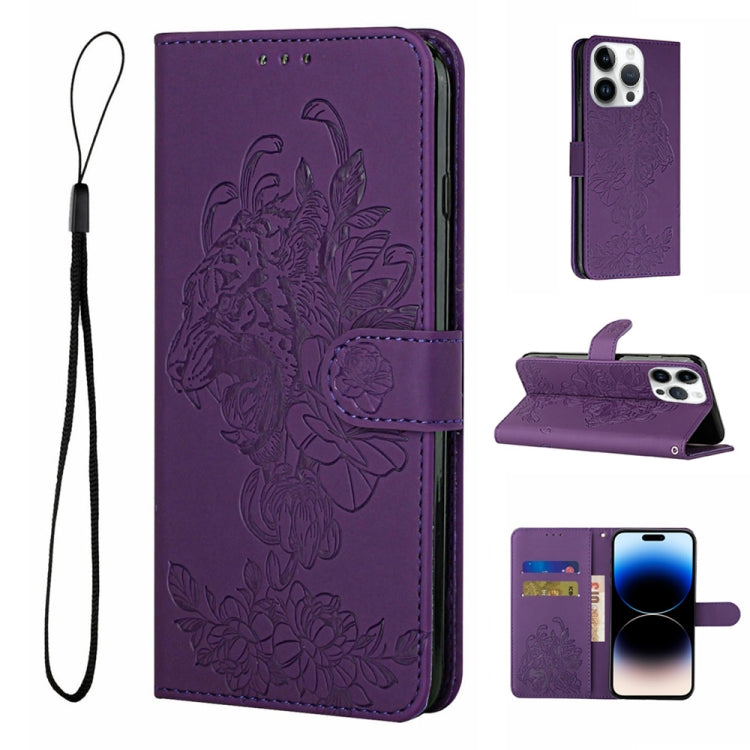 Custodia per telefono in pelle goffrata con fiore di tigre, For iPhone 14, For iPhone 14 Plus, For iPhone 14 Pro, For iPhone 14 Pro Max