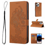 Custodia per telefono in pelle goffrata con fiore di tigre, For iPhone 14, For iPhone 14 Plus, For iPhone 14 Pro, For iPhone 14 Pro Max