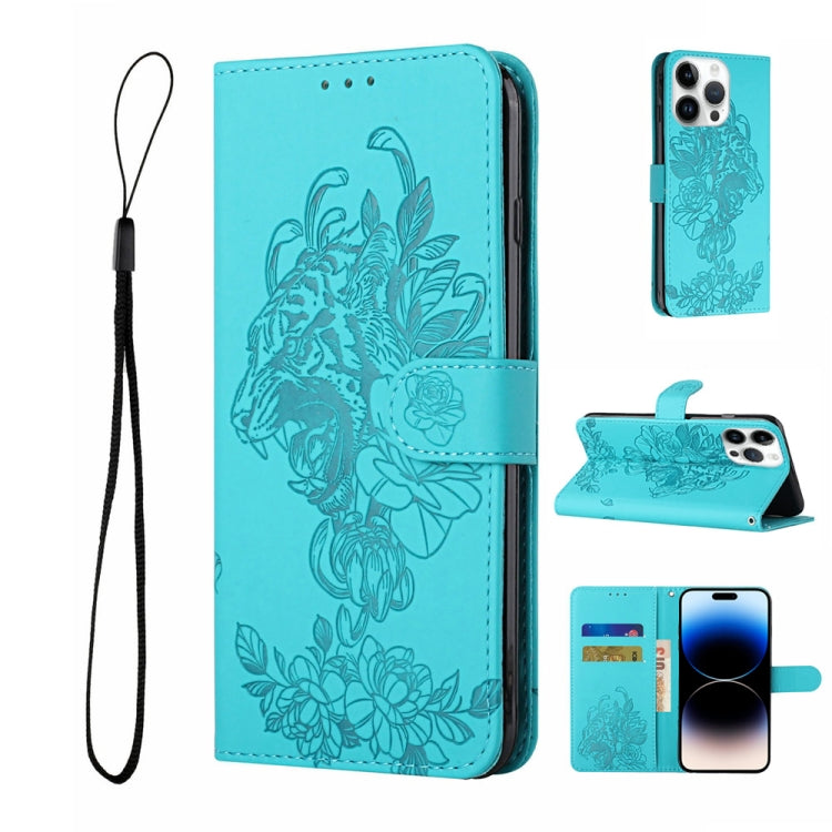 Custodia per telefono in pelle goffrata con fiore di tigre, For iPhone 14, For iPhone 14 Plus, For iPhone 14 Pro, For iPhone 14 Pro Max