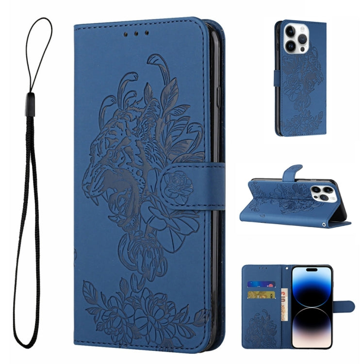 Custodia per telefono in pelle goffrata con fiore di tigre, For iPhone 14, For iPhone 14 Plus, For iPhone 14 Pro, For iPhone 14 Pro Max