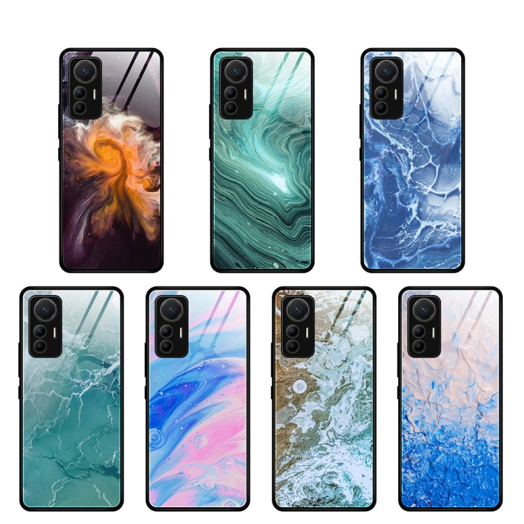 Custodia protettiva in vetro con motivo in marmo, For Xiaomi 12 Lite