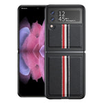 Custodia per telefono a strisce colorate in vera pelle Litchi Texture, For Samsung Galaxy Z Flip3 5G, For Samsung Galaxy Z Flip4