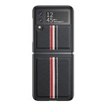 Custodia per telefono a strisce colorate in vera pelle Litchi Texture, For Samsung Galaxy Z Flip3 5G, For Samsung Galaxy Z Flip4