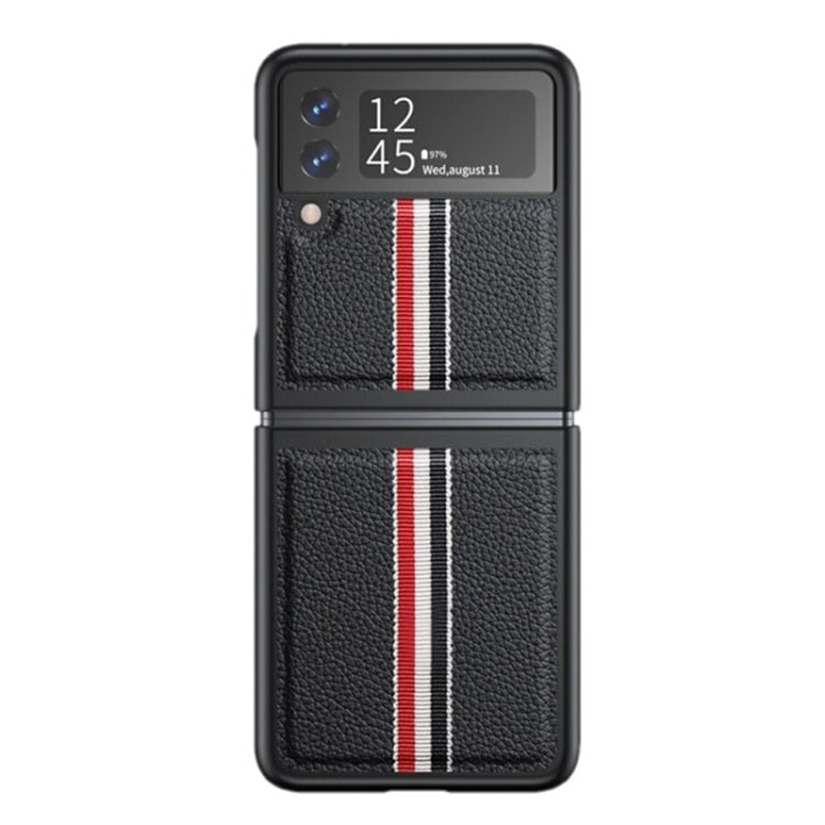 Custodia per telefono a strisce colorate in vera pelle Litchi Texture, For Samsung Galaxy Z Flip3 5G, For Samsung Galaxy Z Flip4