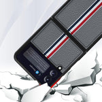 Custodia per telefono a strisce colorate in vera pelle Litchi Texture, For Samsung Galaxy Z Flip3 5G, For Samsung Galaxy Z Flip4