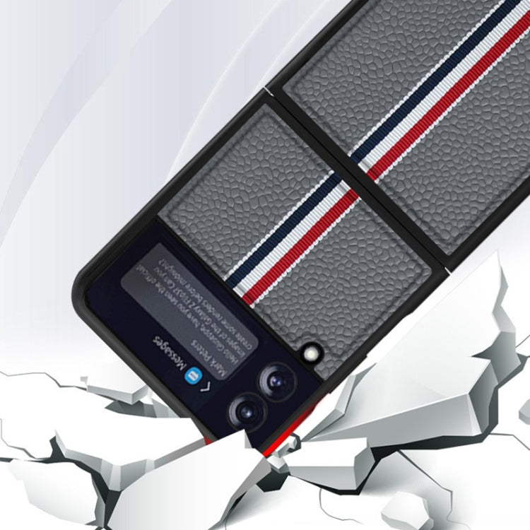 Custodia per telefono a strisce colorate in vera pelle Litchi Texture, For Samsung Galaxy Z Flip3 5G, For Samsung Galaxy Z Flip4