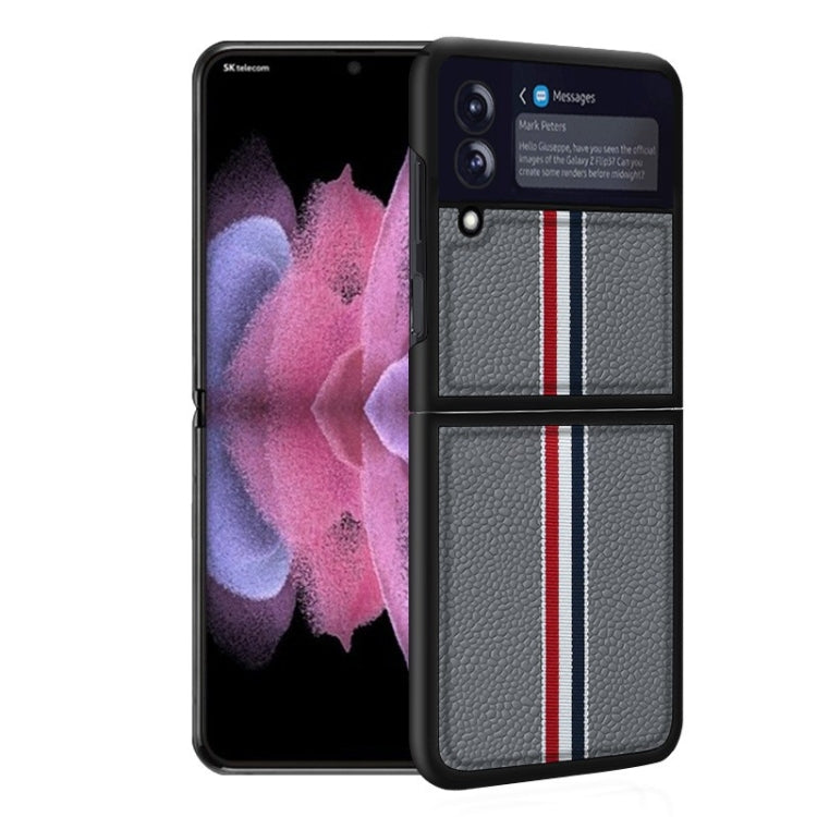 Custodia per telefono a strisce colorate in vera pelle Litchi Texture, For Samsung Galaxy Z Flip3 5G, For Samsung Galaxy Z Flip4