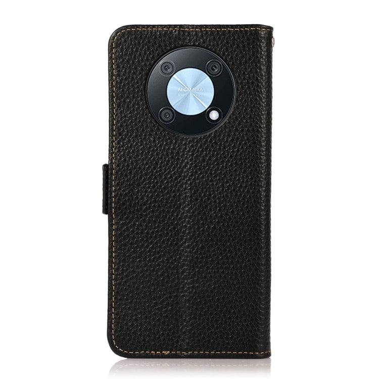 KHAZNEH Custodia per cellulare in vera pelle RFID con texture Litchi, For Huawei nova Y90 / Enjoy 50 Pro