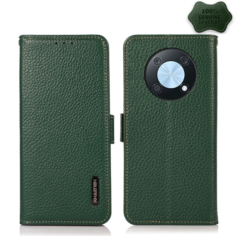 KHAZNEH Custodia per cellulare in vera pelle RFID con texture Litchi, For Huawei nova Y90 / Enjoy 50 Pro