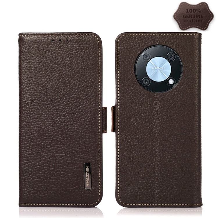 KHAZNEH Custodia per cellulare in vera pelle RFID con texture Litchi, For Huawei nova Y90 / Enjoy 50 Pro