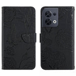 HT03 Cassa del telefono di cuoio di vibrazione impressa farfalla di sensibilità della pelle, For OnePlus 10T / Ace Pro, For OPPO Reno8 5G, For OPPO Reno8 Pro+ / Reno8 Pro