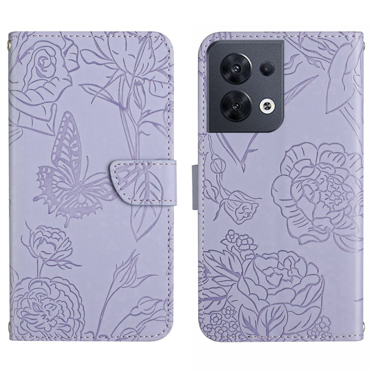HT03 Cassa del telefono di cuoio di vibrazione impressa farfalla di sensibilità della pelle, For OnePlus 10T / Ace Pro, For OPPO Reno8 5G, For OPPO Reno8 Pro+ / Reno8 Pro