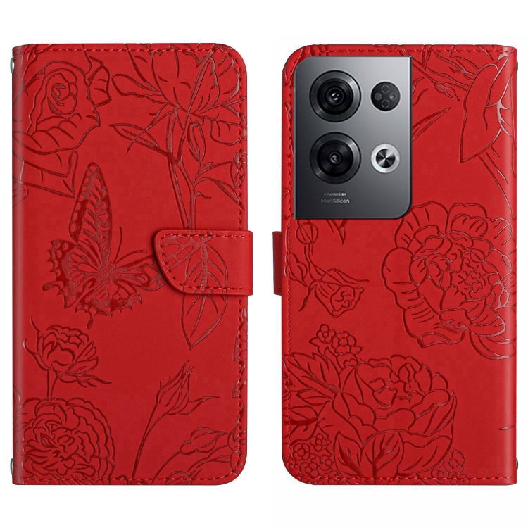 HT03 Cassa del telefono di cuoio di vibrazione impressa farfalla di sensibilità della pelle, For OnePlus 10T / Ace Pro, For OPPO Reno8 5G, For OPPO Reno8 Pro+ / Reno8 Pro