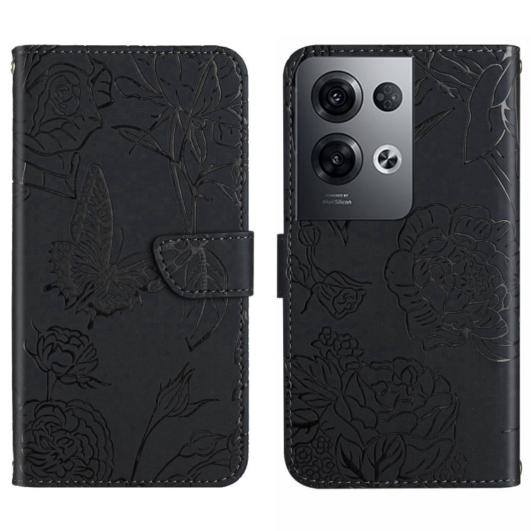 HT03 Cassa del telefono di cuoio di vibrazione impressa farfalla di sensibilità della pelle, For OnePlus 10T / Ace Pro, For OPPO Reno8 5G, For OPPO Reno8 Pro+ / Reno8 Pro