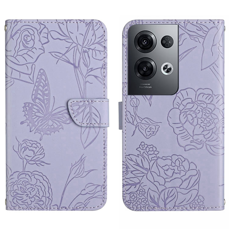 HT03 Cassa del telefono di cuoio di vibrazione impressa farfalla di sensibilità della pelle, For OnePlus 10T / Ace Pro, For OPPO Reno8 5G, For OPPO Reno8 Pro+ / Reno8 Pro