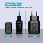 Caricabatterie da viaggio USB PD Type-C 25W con QC3.0
