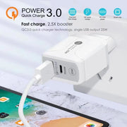 Caricabatterie da viaggio per porte USB PD Type-C da 25 W + QC3.0, UK Plug