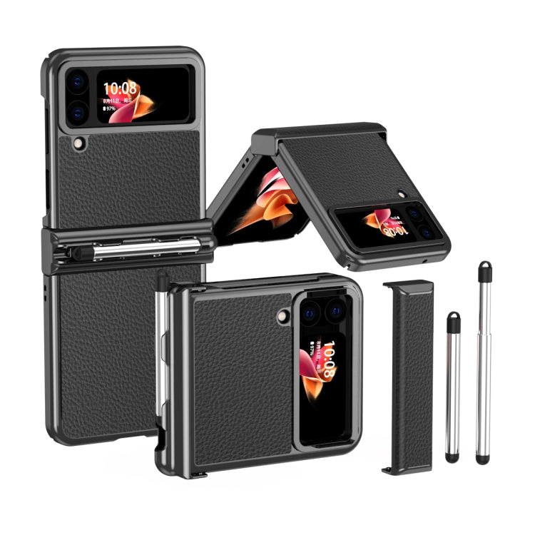 Custodia per telefono galvanizzata con cerniera in pelle texture Litchi con penna, For Samsung Galaxy Z Flip3 5G, For Samsung Galaxy Z Flip4