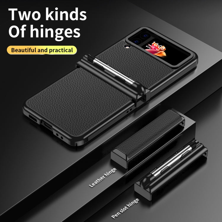 Custodia per telefono galvanizzata con cerniera in pelle texture Litchi con penna, For Samsung Galaxy Z Flip3 5G, For Samsung Galaxy Z Flip4
