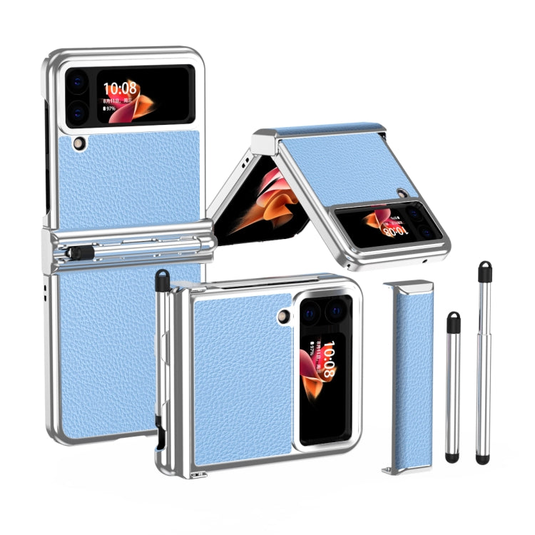 Custodia per telefono galvanizzata con cerniera in pelle texture Litchi con penna, For Samsung Galaxy Z Flip3 5G, For Samsung Galaxy Z Flip4