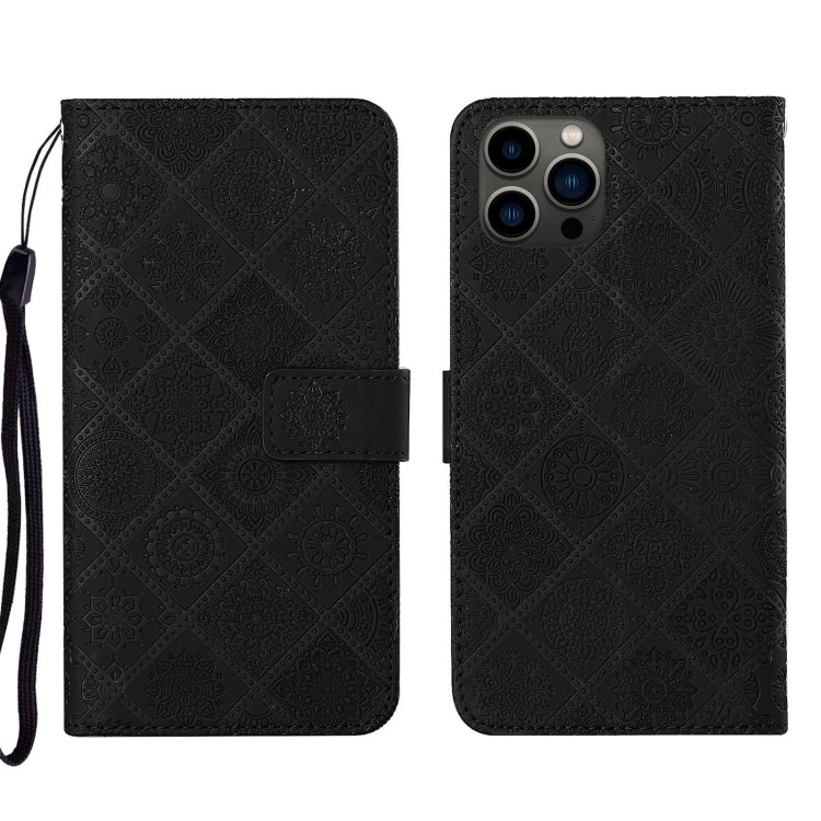 Custodia per cellulare in pelle con motivo goffrato stile etnico, For iPhone 14 Pro Max