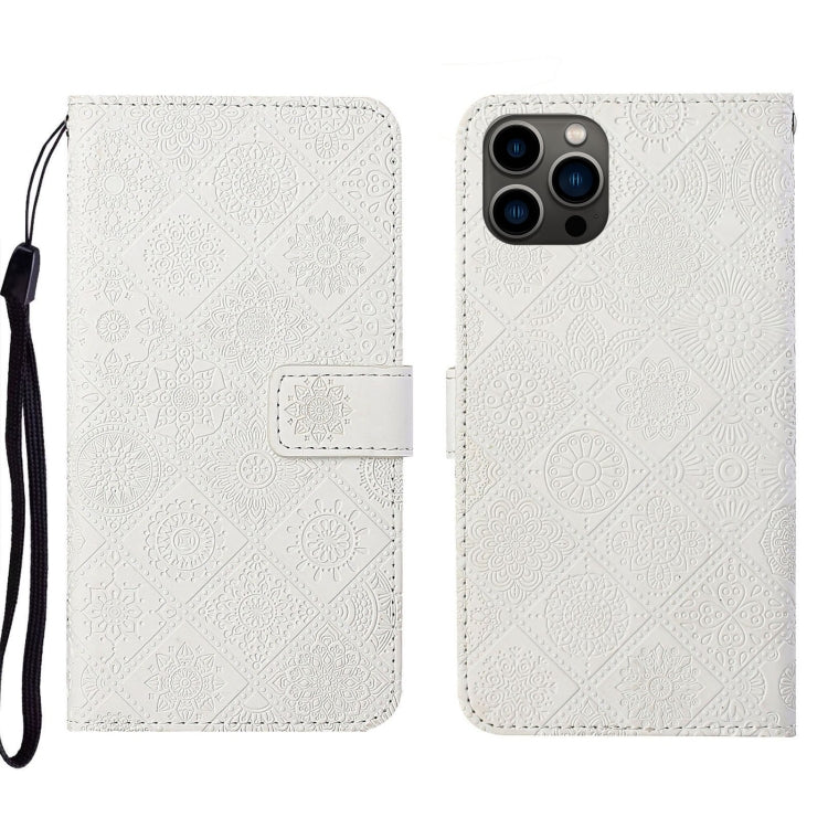 Custodia per cellulare in pelle con motivo goffrato stile etnico, For iPhone 14 Pro Max