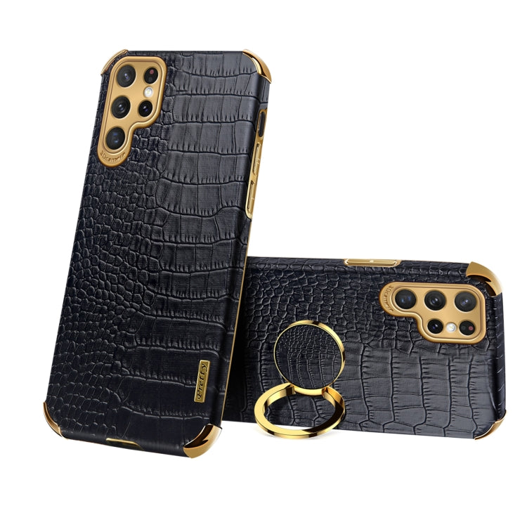 Custodia per telefono con struttura in coccodrillo galvanica 6D con supporto, For Samsung Galaxy S22 Ultra 5G